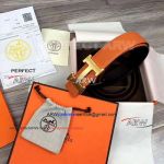 Perfect Replica Clemence Orange Leather Belt With Brand Pattern Gold Buckle